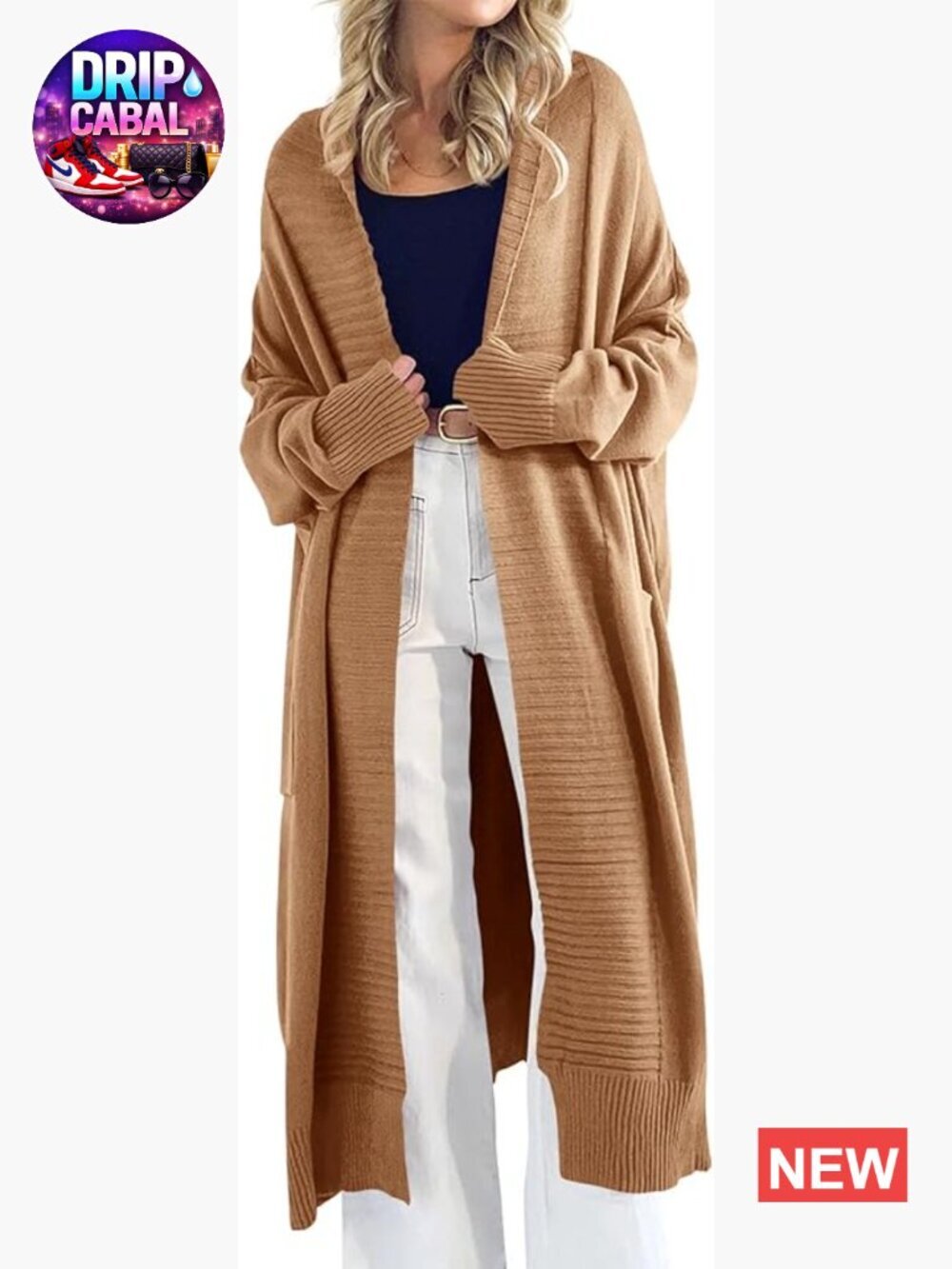 Long Cardigan Sweater Chunky Knit Oversized Open Front Warm Coat with Pockets